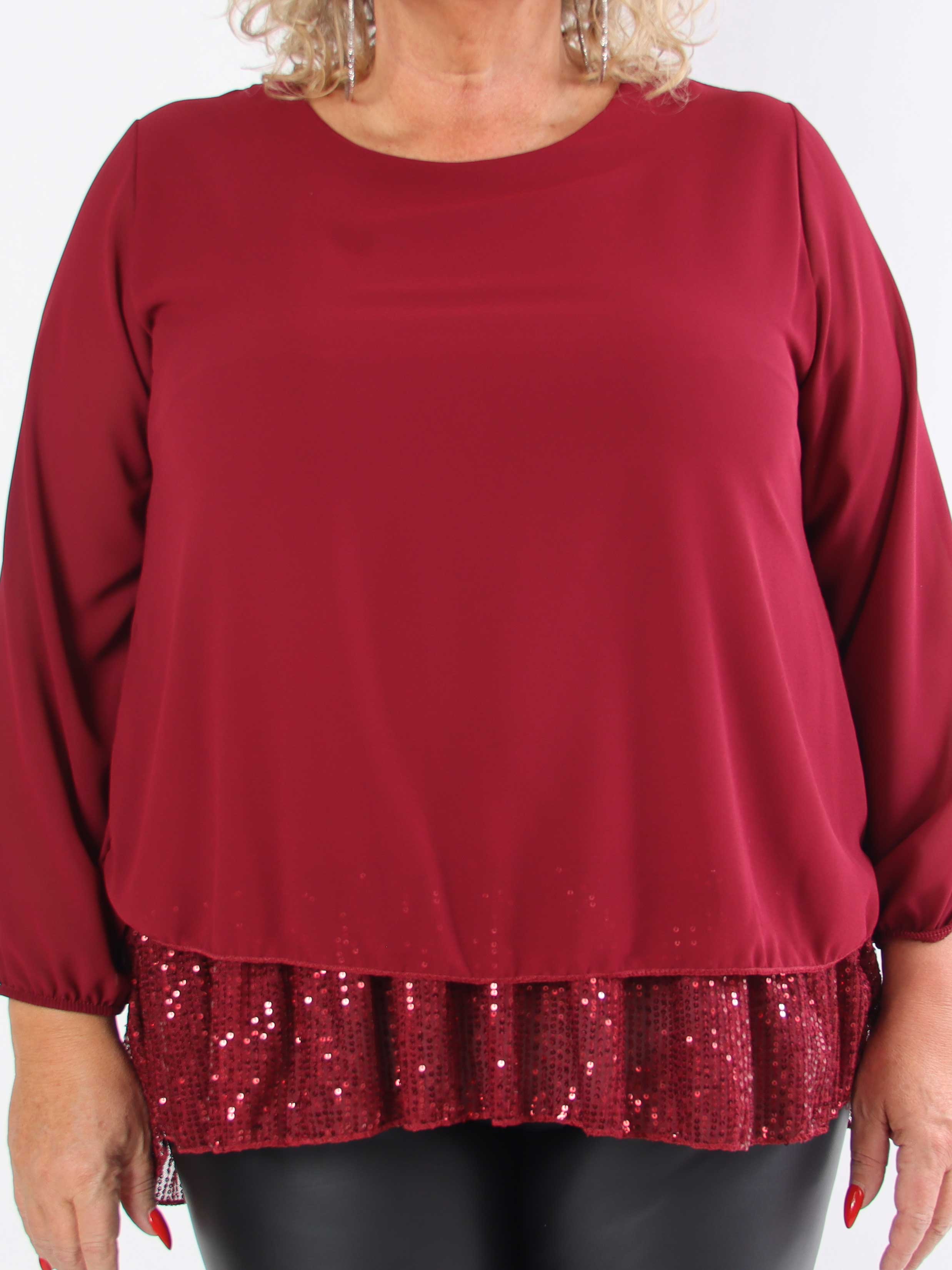 Luby - Plus size tunika i chiffon med pailetter forneden